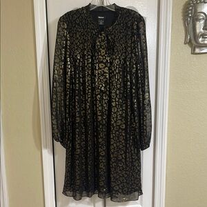 DKNY Black and Gold Long Sleeve Dress
